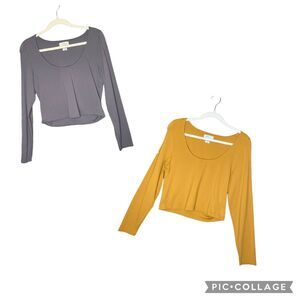 Bundle of 2 Aritzia Babaton Long Sleeve Contouring Crop Tops Grey & Yellow XL